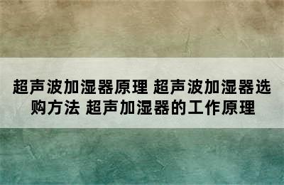 超声波加湿器原理 超声波加湿器选购方法 超声加湿器的工作原理